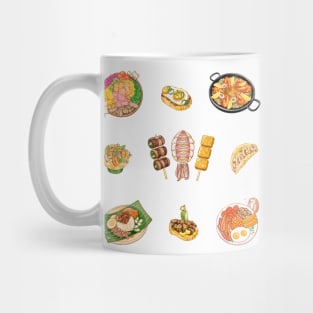 Food Lover 各國美食插畫 - Nasi Lemak, Paella, Poke Bowl, Skewers, English Breakfast, Tapas, Tacos Mug